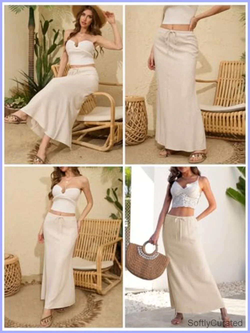 Linen Flared Maxi Skirt Boho Ankle Length Elastic Waist